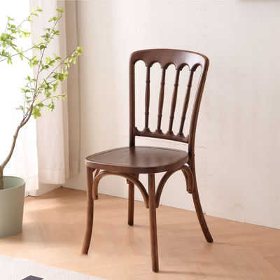 Traditional Chinese Solid Wood Rattan U-Shaped Rounded Dining Chair With Backrest For Dining Room