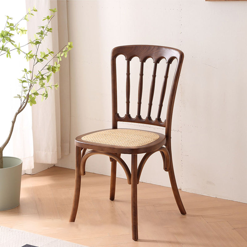 Traditional Chinese Solid Wood Rattan U-Shaped Rounded Dining Chair With Backrest For Dining Room
