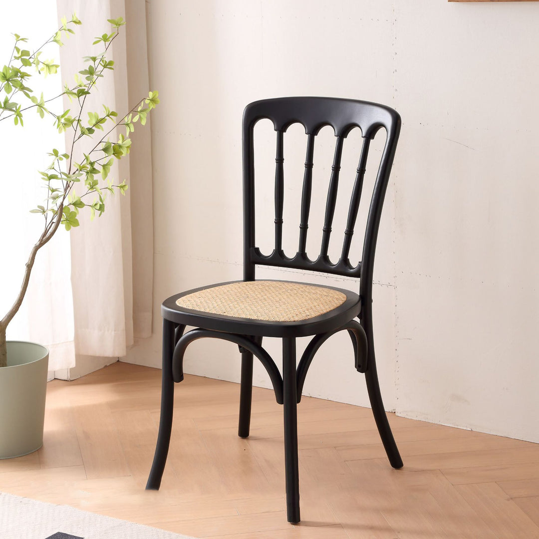 Traditional Chinese Solid Wood Rattan U-Shaped Rounded Dining Chair With Backrest For Dining Room