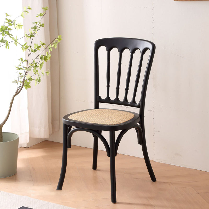 Traditional Chinese Solid Wood Rattan U-Shaped Rounded Dining Chair With Backrest For Dining Room