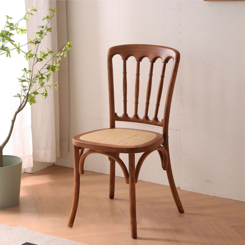 Traditional Chinese Solid Wood Rattan U-Shaped Rounded Dining Chair With Backrest For Dining Room