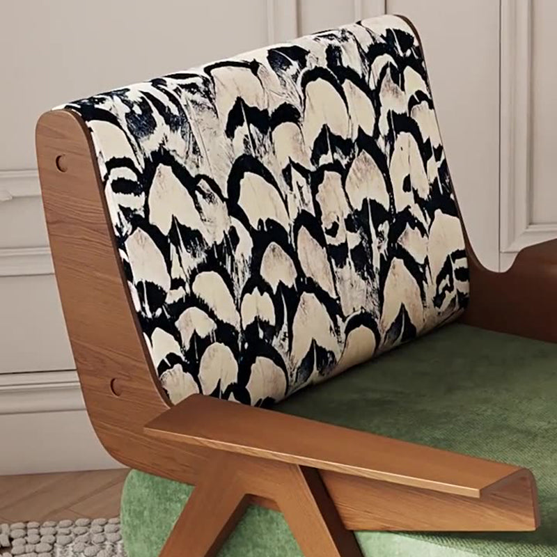Traditional French Ash Wood Cotton Linen Square Curved Accent Chair With Backrest & Armrests For Living Room