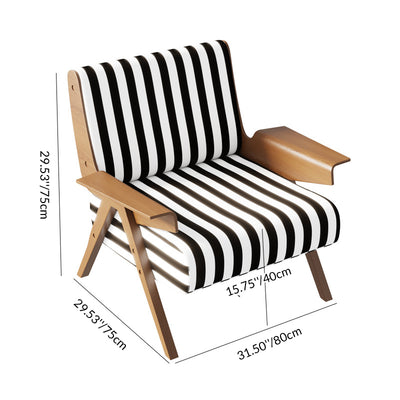 Traditional French Ash Wood Cotton Linen Square Curved Accent Chair With Backrest & Armrests For Living Room