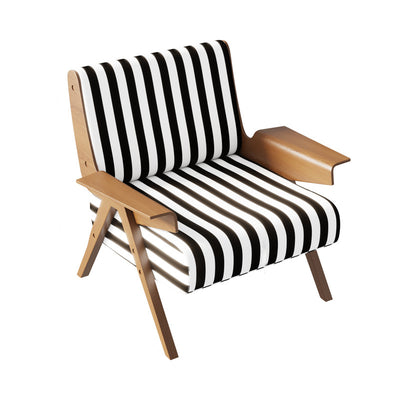 Traditional French Ash Wood Cotton Linen Square Curved Accent Chair With Backrest & Armrests For Living Room