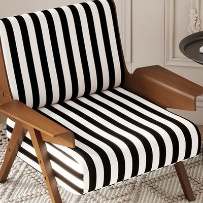Traditional French Ash Wood Cotton Linen Square Curved Accent Chair With Backrest & Armrests For Living Room