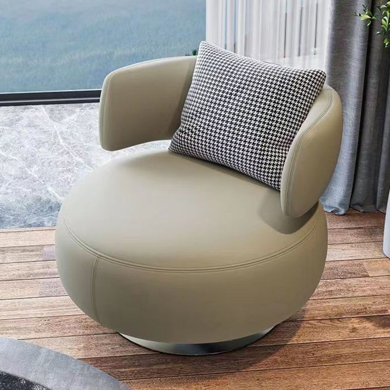 Contemporary Scandinavian Cat Scratch Leather Stainless Steel Curved Round Accent Chair With Backrest For Living Room