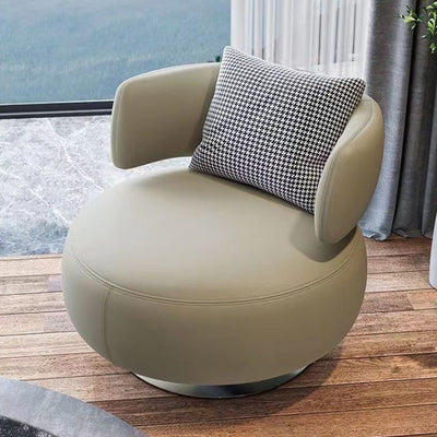 Contemporary Scandinavian Cat Scratch Leather Stainless Steel Curved Round Accent Chair With Backrest For Living Room