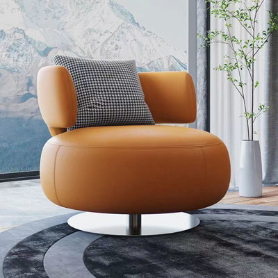 Contemporary Scandinavian Cat Scratch Leather Stainless Steel Curved Round Accent Chair With Backrest For Living Room