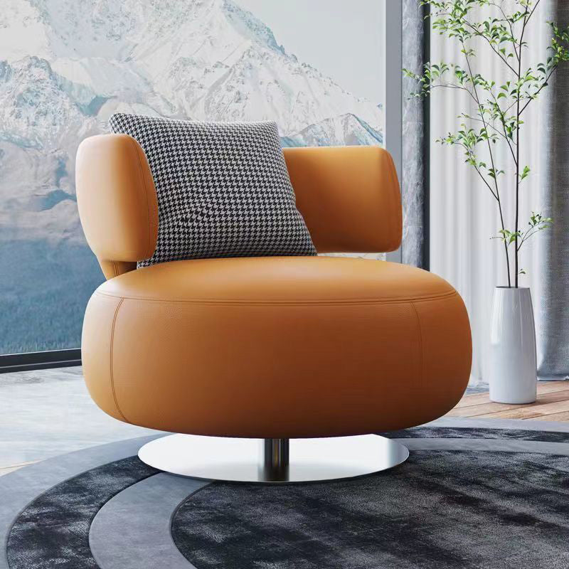 Contemporary Scandinavian Cat Scratch Leather Stainless Steel Curved Round Accent Chair With Backrest For Living Room