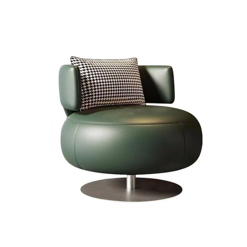 Contemporary Scandinavian Cat Scratch Leather Stainless Steel Curved Round Accent Chair With Backrest For Living Room