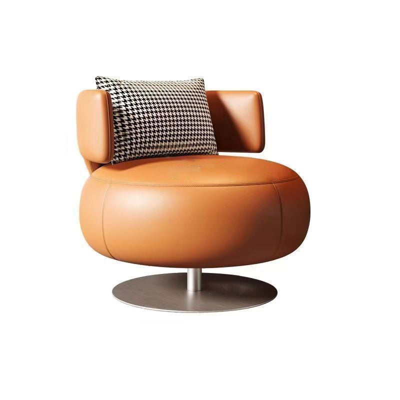 Contemporary Scandinavian Cat Scratch Leather Stainless Steel Curved Round Accent Chair With Backrest For Living Room