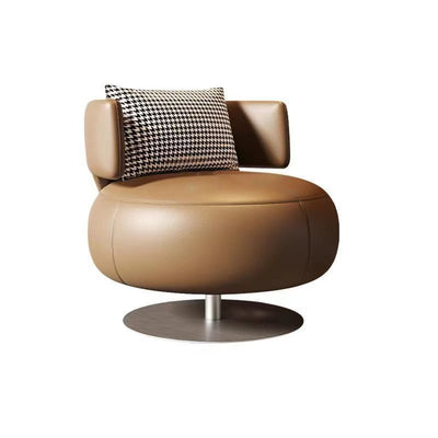 Contemporary Scandinavian Cat Scratch Leather Stainless Steel Curved Round Accent Chair With Backrest For Living Room