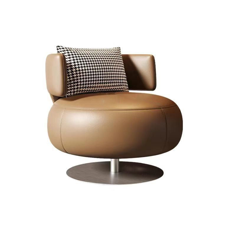 Contemporary Scandinavian Cat Scratch Leather Stainless Steel Curved Round Accent Chair With Backrest For Living Room