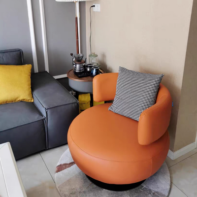 Contemporary Scandinavian Cat Scratch Leather Stainless Steel Curved Round Accent Chair With Backrest For Living Room