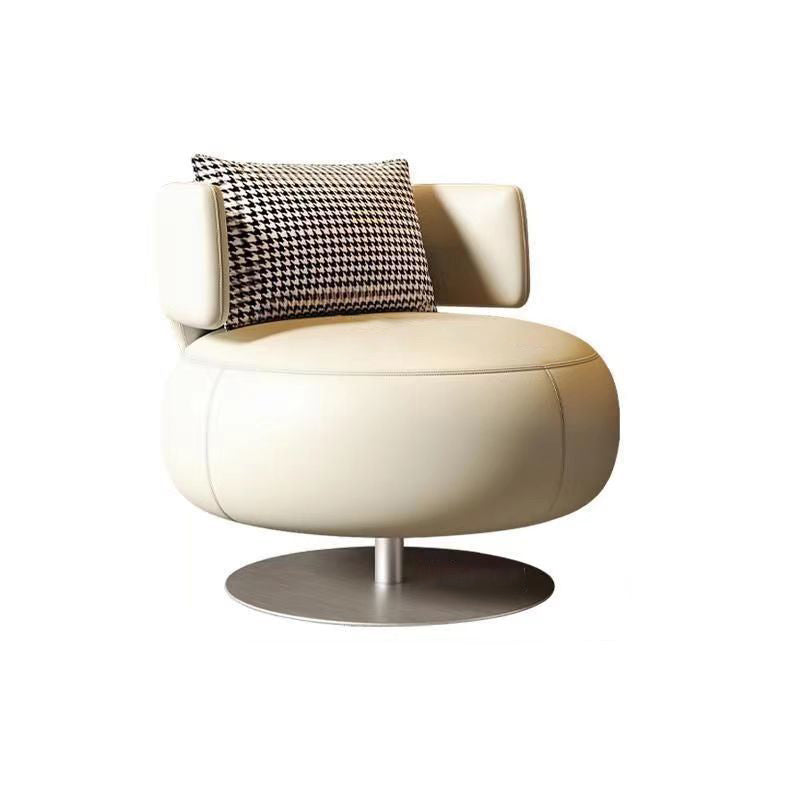 Contemporary Scandinavian Cat Scratch Leather Stainless Steel Curved Round Accent Chair With Backrest For Living Room