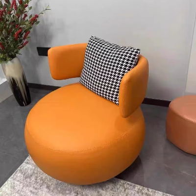 Contemporary Scandinavian Cat Scratch Leather Stainless Steel Curved Round Accent Chair With Backrest For Living Room
