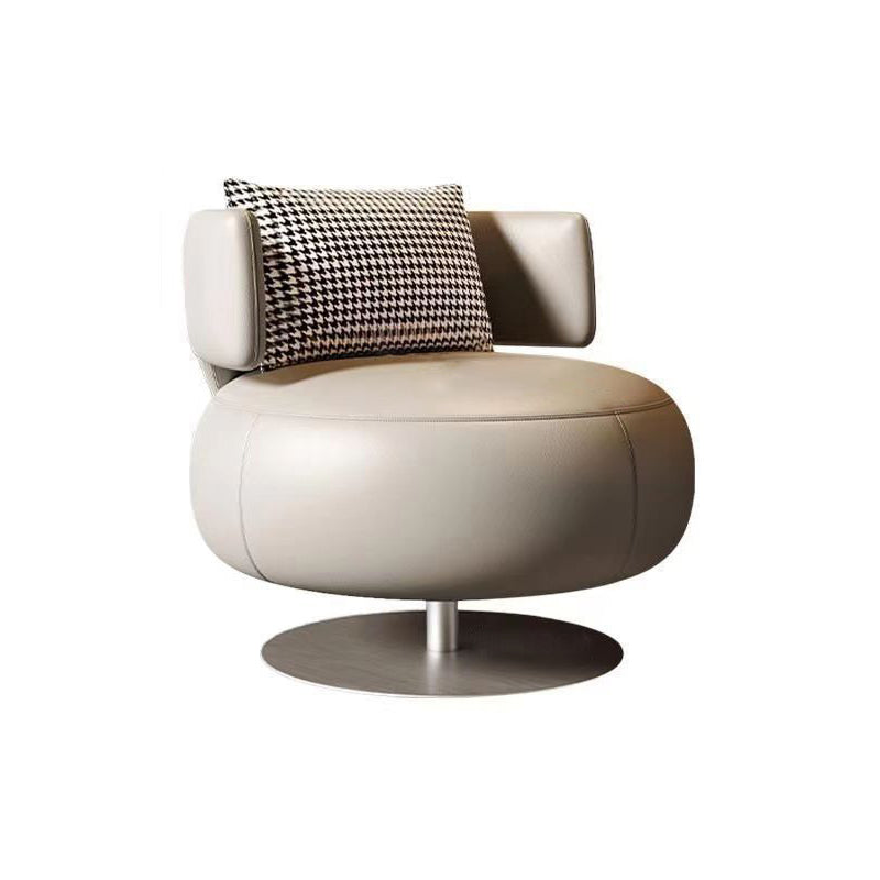 Contemporary Scandinavian Cat Scratch Leather Stainless Steel Curved Round Accent Chair With Backrest For Living Room