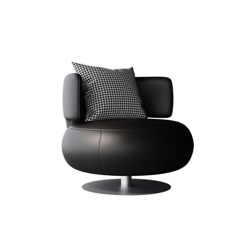Contemporary Scandinavian Cat Scratch Leather Stainless Steel Curved Round Accent Chair With Backrest For Living Room