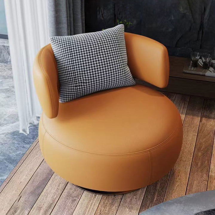 Contemporary Scandinavian Cat Scratch Leather Stainless Steel Curved Round Accent Chair With Backrest For Living Room