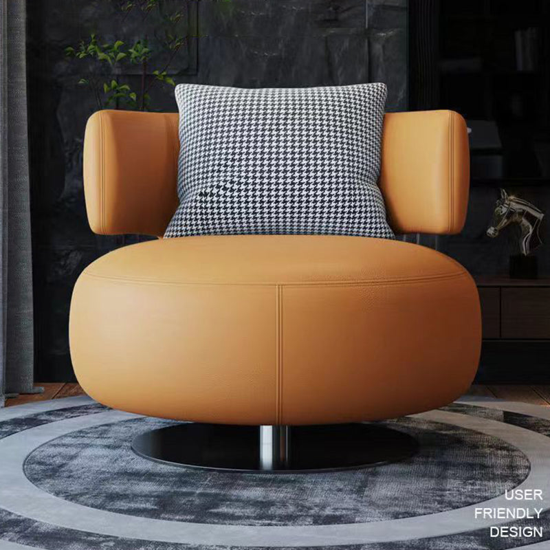 Contemporary Scandinavian Cat Scratch Leather Stainless Steel Curved Round Accent Chair With Backrest For Living Room