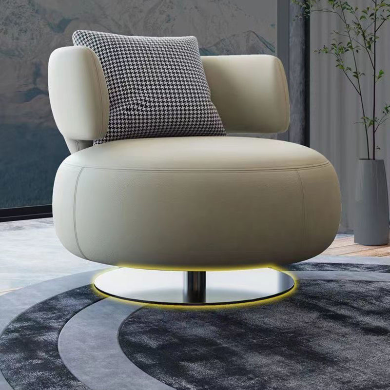 Contemporary Scandinavian Cat Scratch Leather Stainless Steel Curved Round Accent Chair With Backrest For Living Room