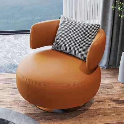 Contemporary Scandinavian Cat Scratch Leather Stainless Steel Curved Round Accent Chair With Backrest For Living Room