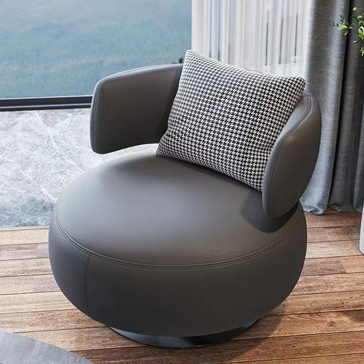 Contemporary Scandinavian Cat Scratch Leather Stainless Steel Curved Round Accent Chair With Backrest For Living Room