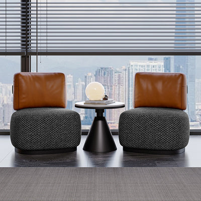 Contemporary Scandinavian Linen Nappa Leather Carbon Steel Round Square Accent Chair With Backrest For Living Room