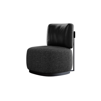 Contemporary Scandinavian Linen Nappa Leather Carbon Steel Round Square Accent Chair With Backrest For Living Room