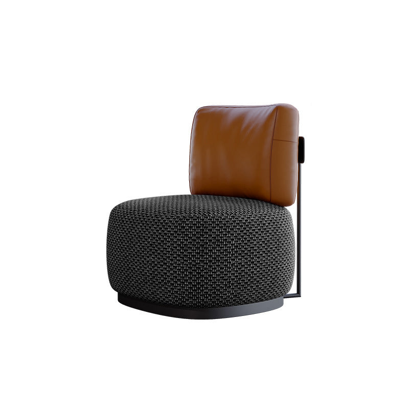 Contemporary Scandinavian Linen Nappa Leather Carbon Steel Round Square Accent Chair With Backrest For Living Room