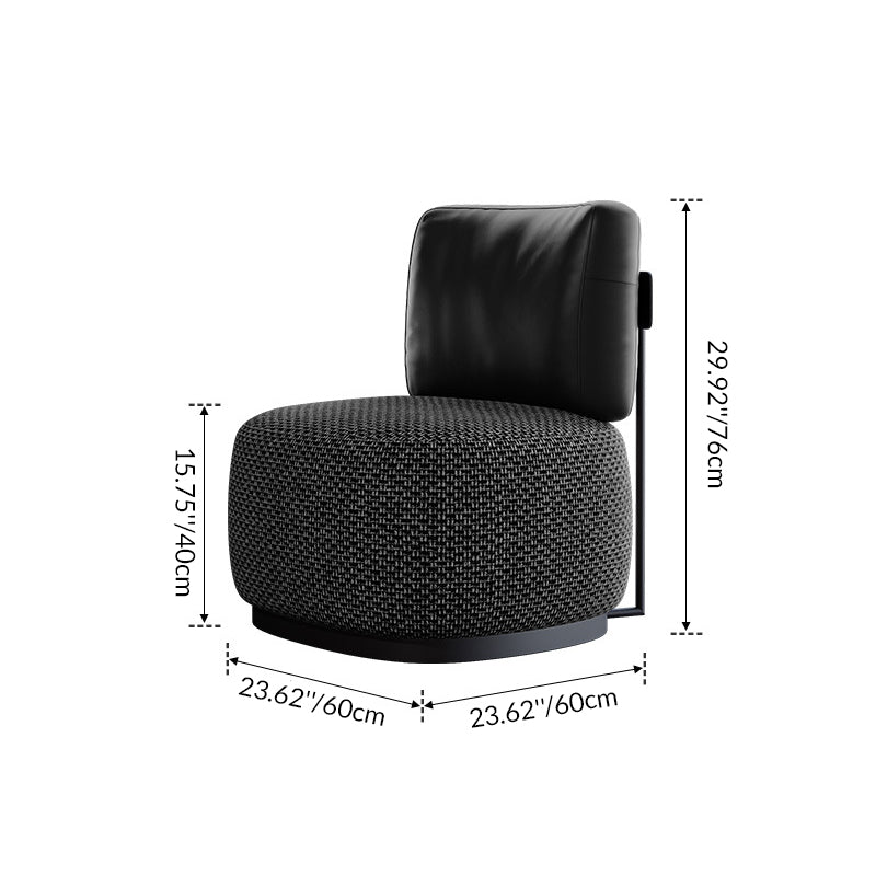 Contemporary Scandinavian Linen Nappa Leather Carbon Steel Round Square Accent Chair With Backrest For Living Room