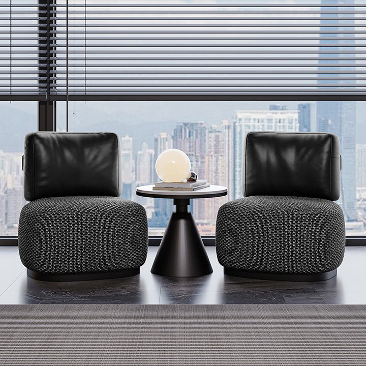 Contemporary Scandinavian Linen PU Leather Carbon Steel Round Square Accent Chair With Backrest For Living Room