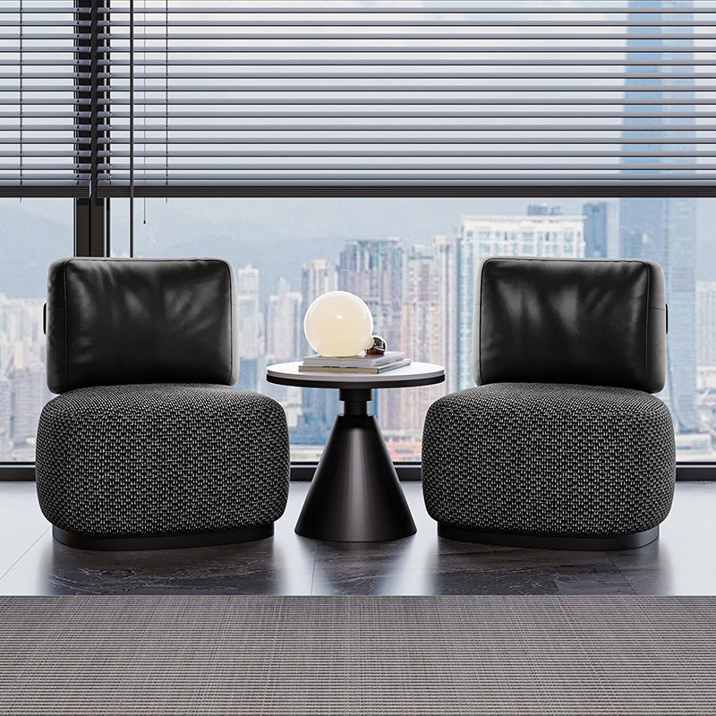 Contemporary Scandinavian Linen Nappa Leather Carbon Steel Round Square Accent Chair With Backrest For Living Room