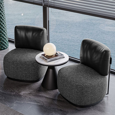 Contemporary Scandinavian Linen Nappa Leather Carbon Steel Round Square Accent Chair With Backrest For Living Room