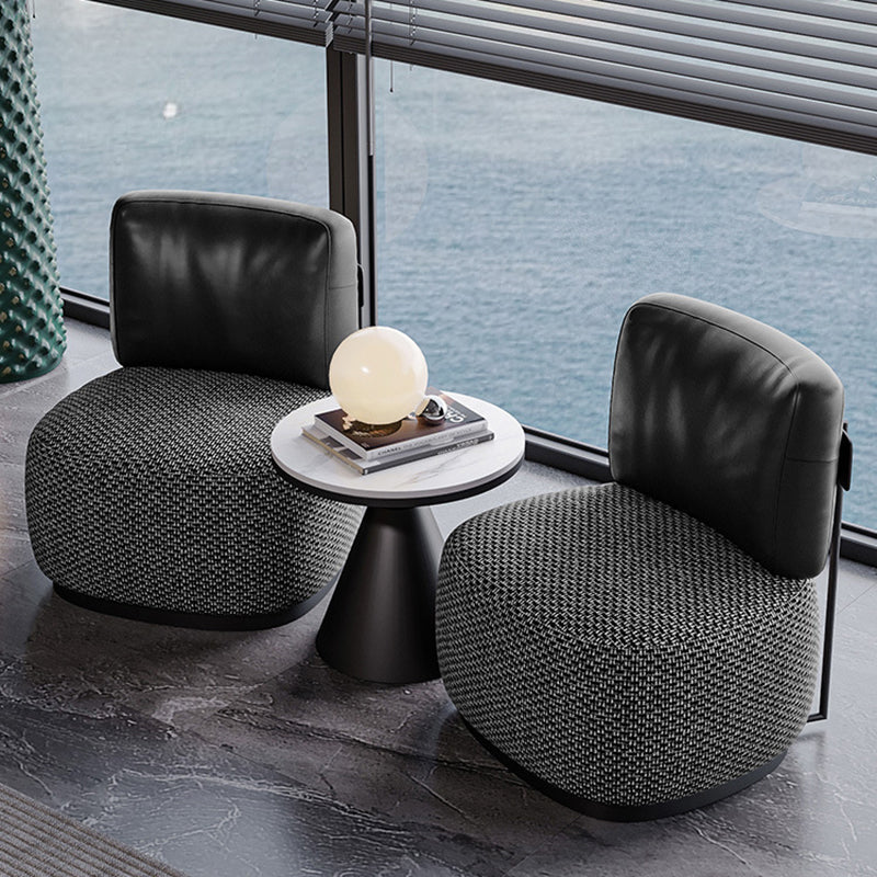 Contemporary Scandinavian Linen Nappa Leather Carbon Steel Round Square Accent Chair With Backrest For Living Room