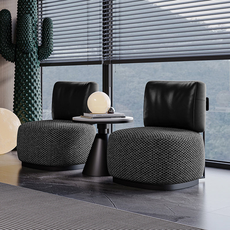 Contemporary Scandinavian Linen Nappa Leather Carbon Steel Round Square Accent Chair With Backrest For Living Room