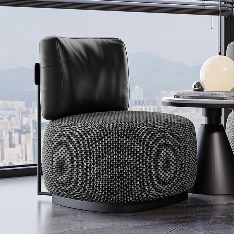 Contemporary Scandinavian Linen Nappa Leather Carbon Steel Round Square Accent Chair With Backrest For Living Room