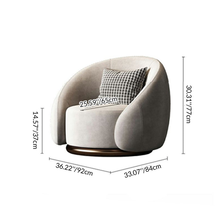 Fauteuil d'appoint rond semi-fermé avec dossier pour salon, en velours de luxe moderne, bois massif et acier inoxydable 