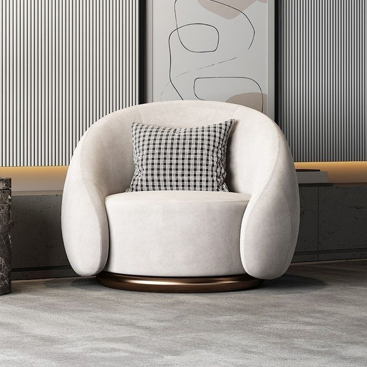 Fauteuil d'appoint rond semi-fermé avec dossier pour salon, en velours de luxe moderne, bois massif et acier inoxydable 