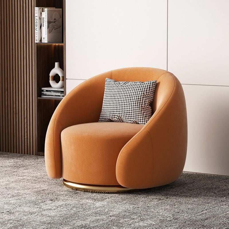 Modern Luxury Velvet Solid Wood Stainless Steel Semi-Enclosed Round Accent Chair Backrest For Living Room