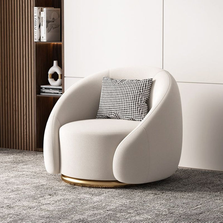 Fauteuil d'appoint rond semi-fermé avec dossier pour salon, en velours de luxe moderne, bois massif et acier inoxydable 