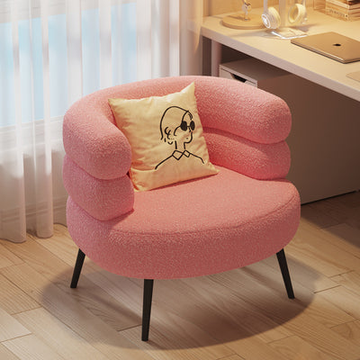 Contemporary Creative Lambswool Metal Semi-Enclosed Cylindrical Lounge Chair With Backrest & Armrests For Bedroom