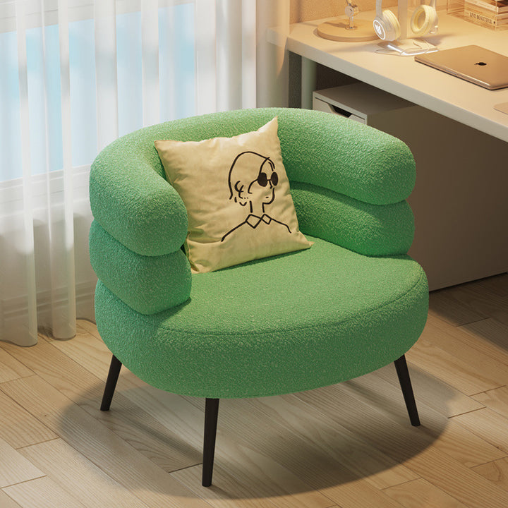 Fauteuil de salon cylindrique semi-fermé en métal et laine d’agneau créative contemporaine avec dossier et accoudoirs pour chambre à coucher 