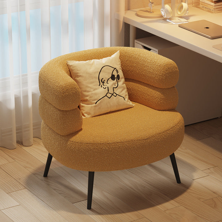 Fauteuil de salon cylindrique semi-fermé en métal et laine d’agneau créative contemporaine avec dossier et accoudoirs pour chambre à coucher 