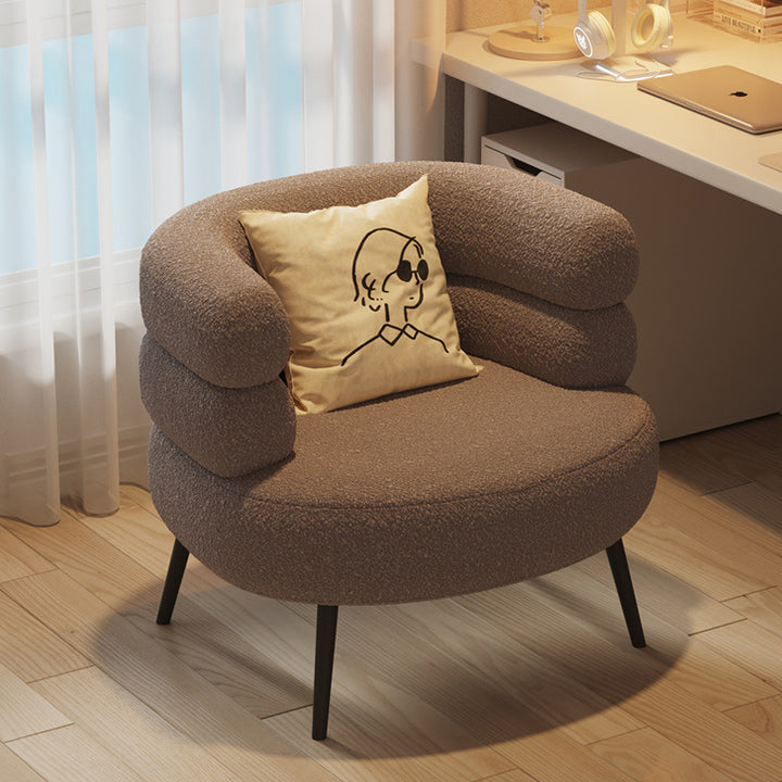 Fauteuil de salon cylindrique semi-fermé en métal et laine d’agneau créative contemporaine avec dossier et accoudoirs pour chambre à coucher 