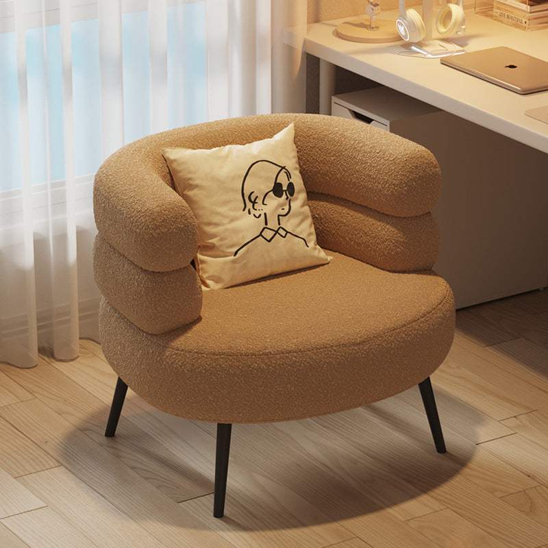 Fauteuil de salon cylindrique semi-fermé en métal et laine d’agneau créative contemporaine avec dossier et accoudoirs pour chambre à coucher 