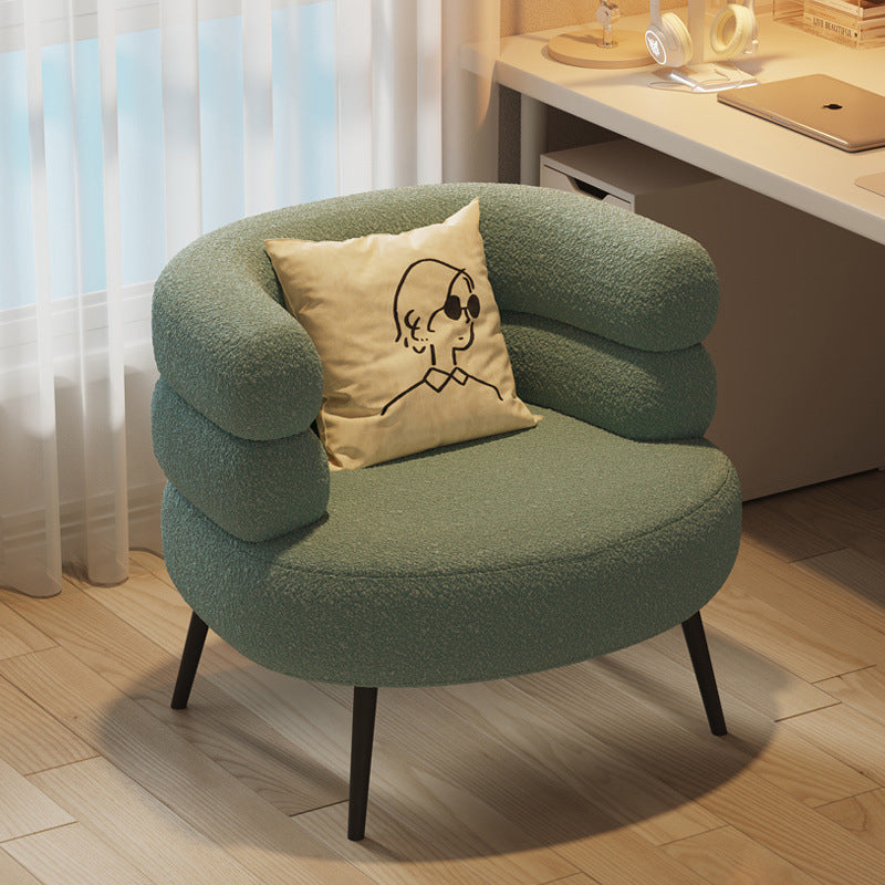 Fauteuil de salon cylindrique semi-fermé en métal et laine d’agneau créative contemporaine avec dossier et accoudoirs pour chambre à coucher 