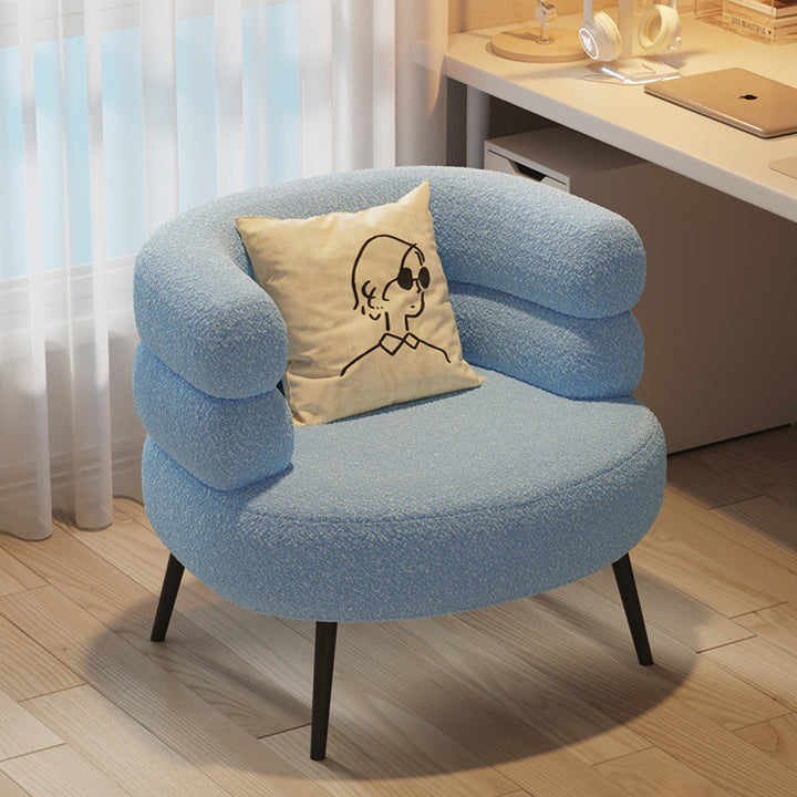 Fauteuil de salon cylindrique semi-fermé en métal et laine d’agneau créative contemporaine avec dossier et accoudoirs pour chambre à coucher 