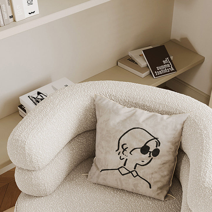 Fauteuil de salon cylindrique semi-fermé en métal et laine d’agneau créative contemporaine avec dossier et accoudoirs pour chambre à coucher 