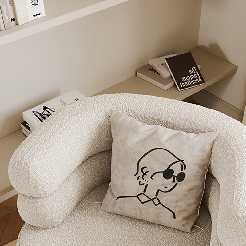 Contemporary Creative Lambswool Metal Semi-Enclosed Cylindrical Lounge Chair With Backrest & Armrests For Bedroom